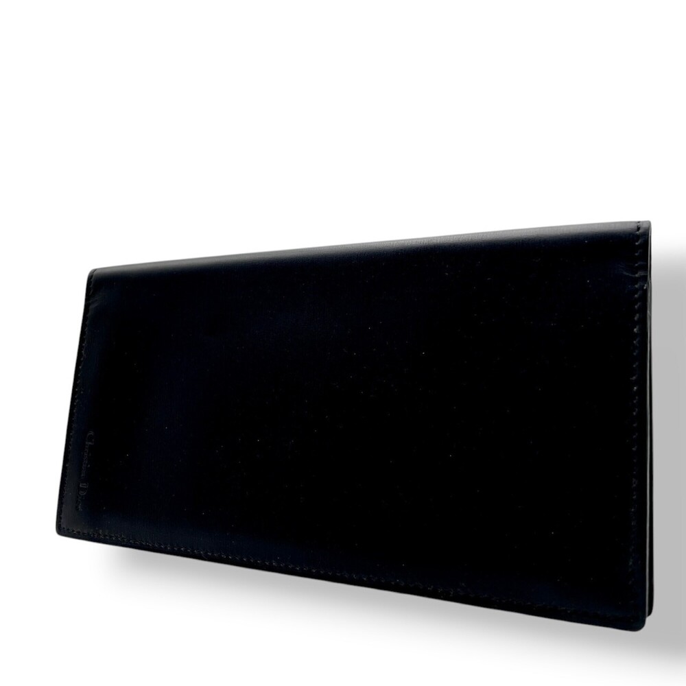 Christian Dior Bi-fold Long Wallet, Black Leather, Slim, for Men and Women (M5)